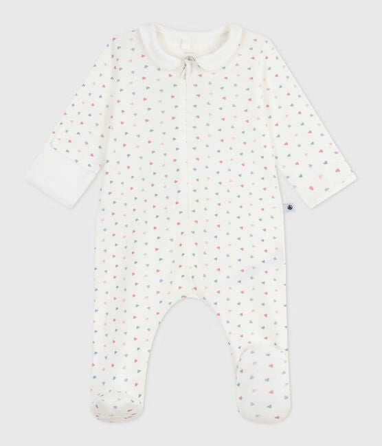 BABIES HEART-PRINT COTTON PYJAMA SUIT WITH A COLLAR