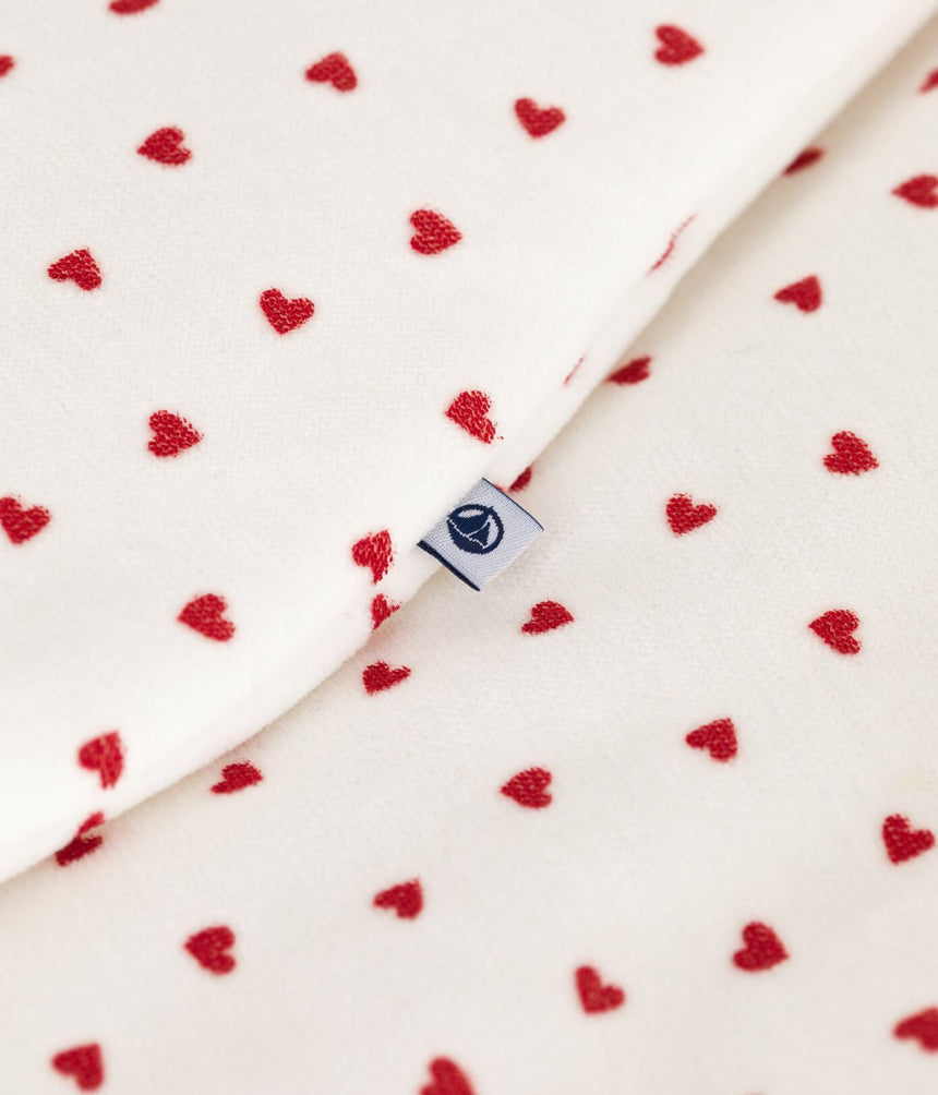 BABY SLEEPING BAG IN HEART-PRINT VELOUR, TOG 3