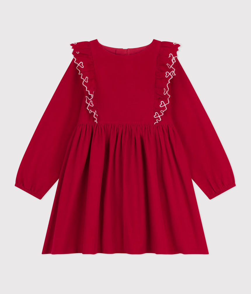 CHILDREN'S LONG-SLEEVED PLAIN CORDUROY DRESS