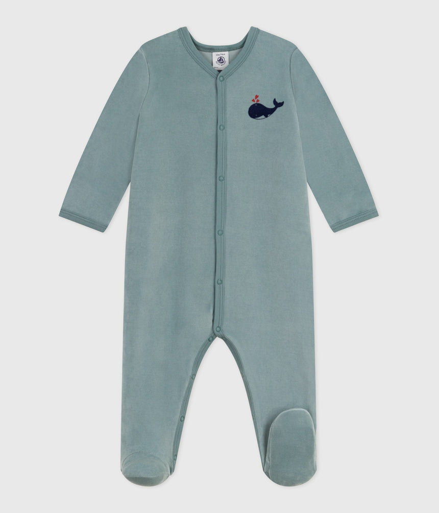 BABIES PLAIN VELOUR PYJAMA SUIT