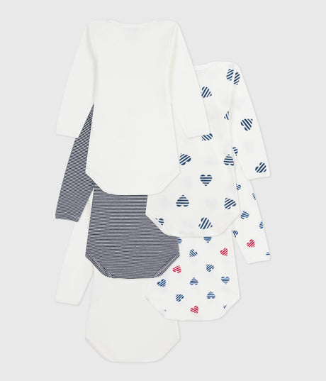 PACK OF LONG -SLEEVED HEART-PRINT COTTON BODIES FOR BABIES