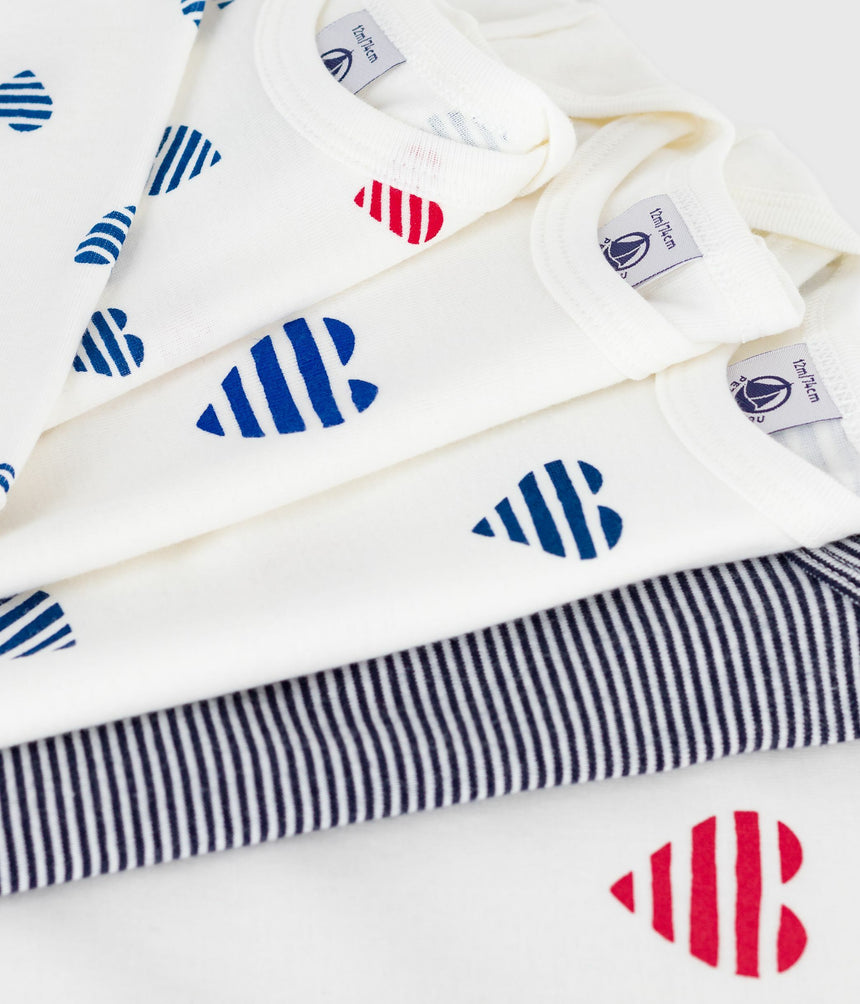 PACK OF LONG -SLEEVED HEART-PRINT COTTON BODIES FOR BABIES