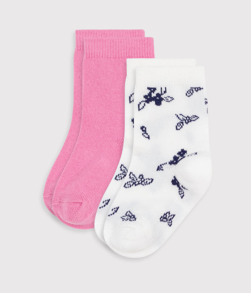 BABIES' FLORAL-PRINT COTTON SOCKS -2- PACK