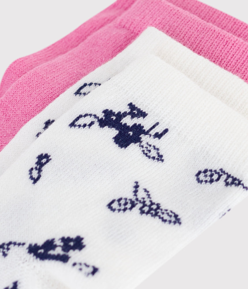 BABIES' FLORAL-PRINT COTTON SOCKS -2- PACK