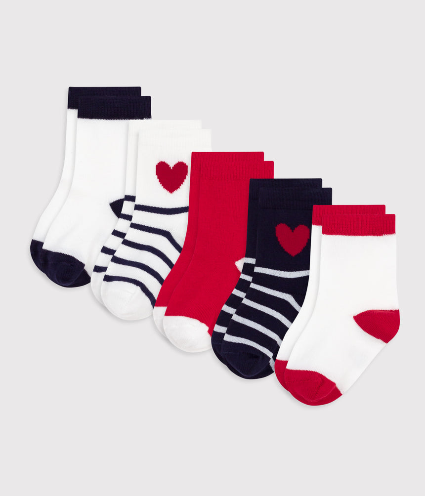 BABIES SOCKS WITH STRIPES AND HEARTS -5- PACK