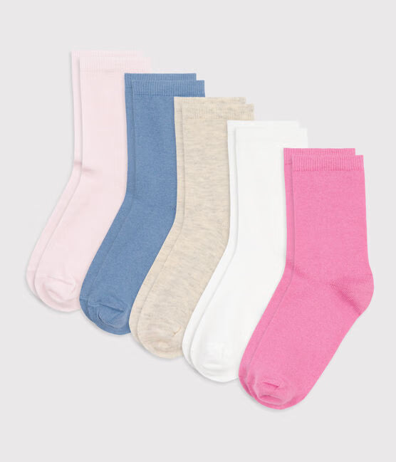 CHILDREN'S PLAIN COTTON SOCKS-5-PACK