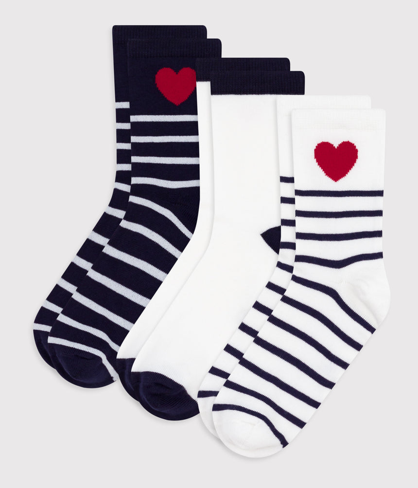 CHILDREN'S COTTON SOCKS WITH STRIPES AND HEARTS -3-PACK