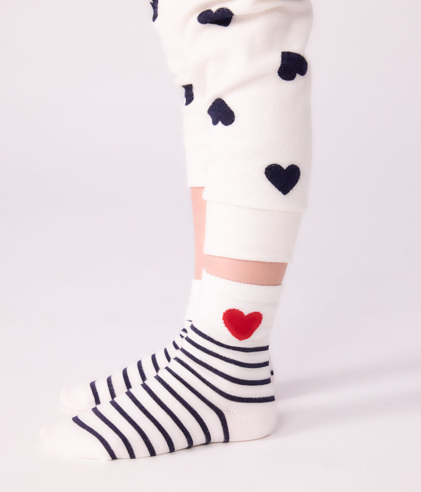 CHILDREN'S COTTON SOCKS WITH STRIPES AND HEARTS -3-PACK