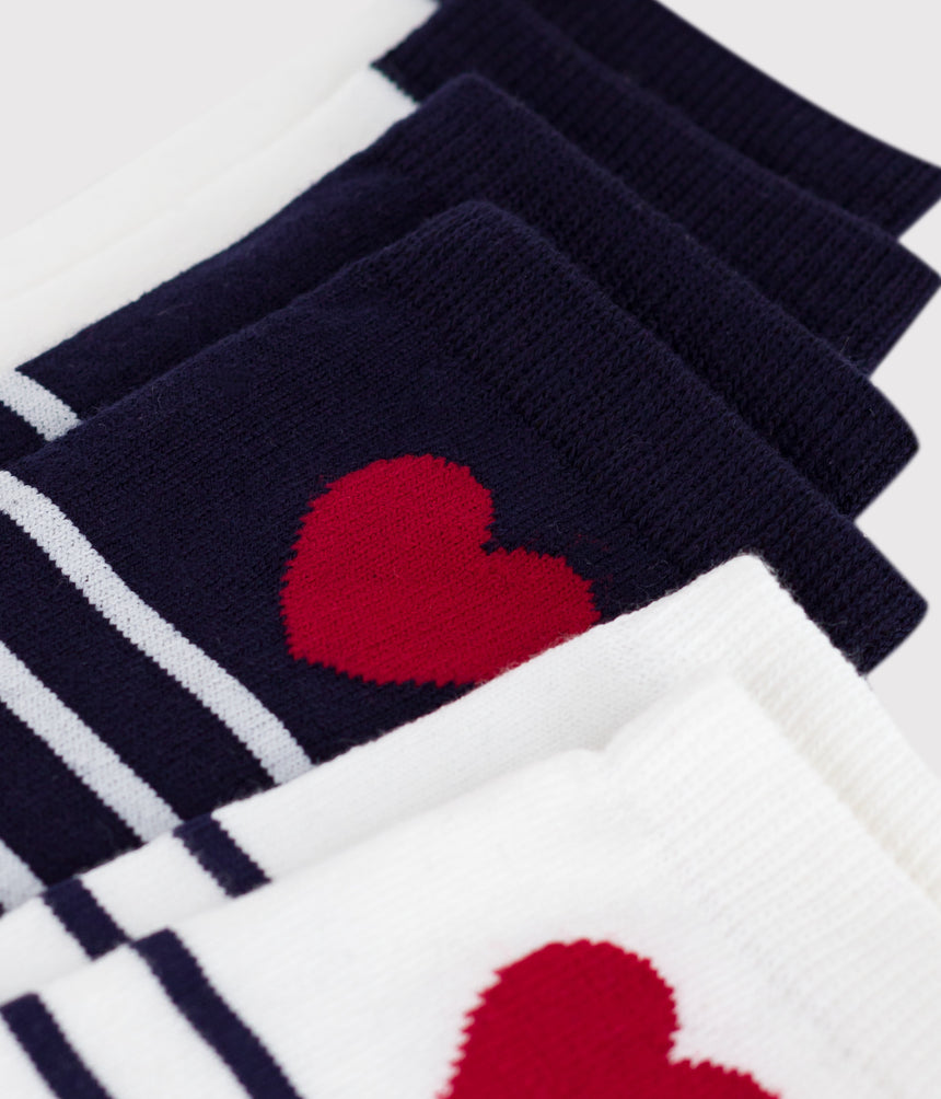 CHILDREN'S COTTON SOCKS WITH STRIPES AND HEARTS -3-PACK