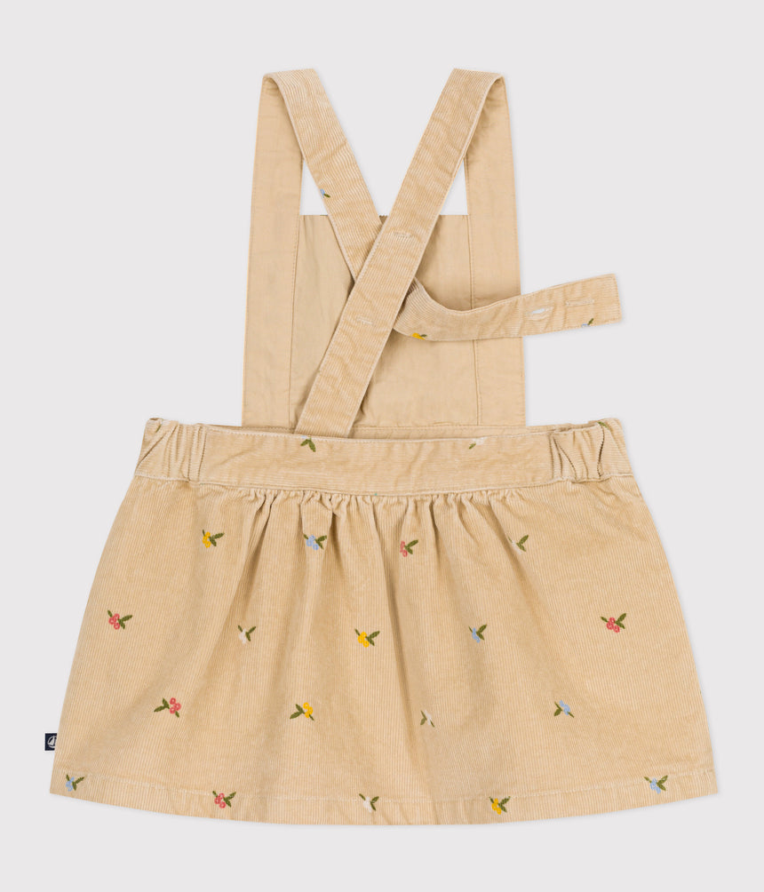 BABIES' CORDUROY DRESS EMBROIDERED WITH FLOWERS