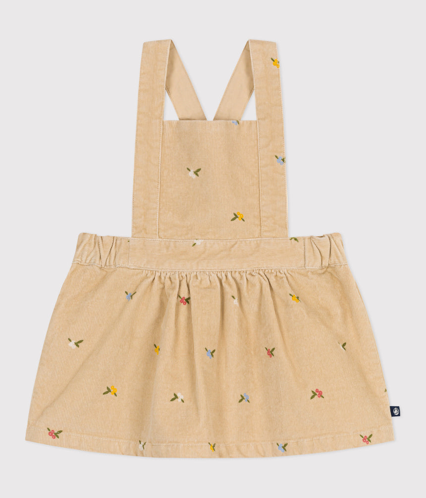 BABIES' CORDUROY DRESS EMBROIDERED WITH FLOWERS