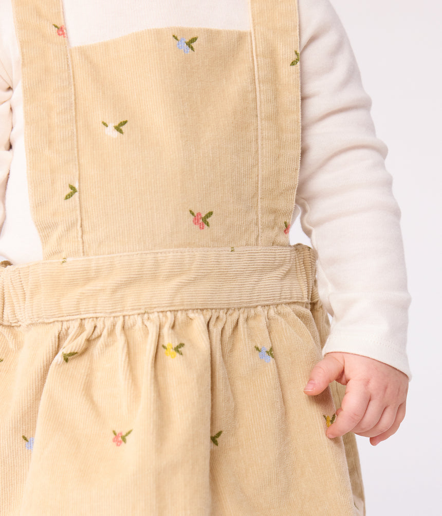 BABIES' CORDUROY DRESS EMBROIDERED WITH FLOWERS