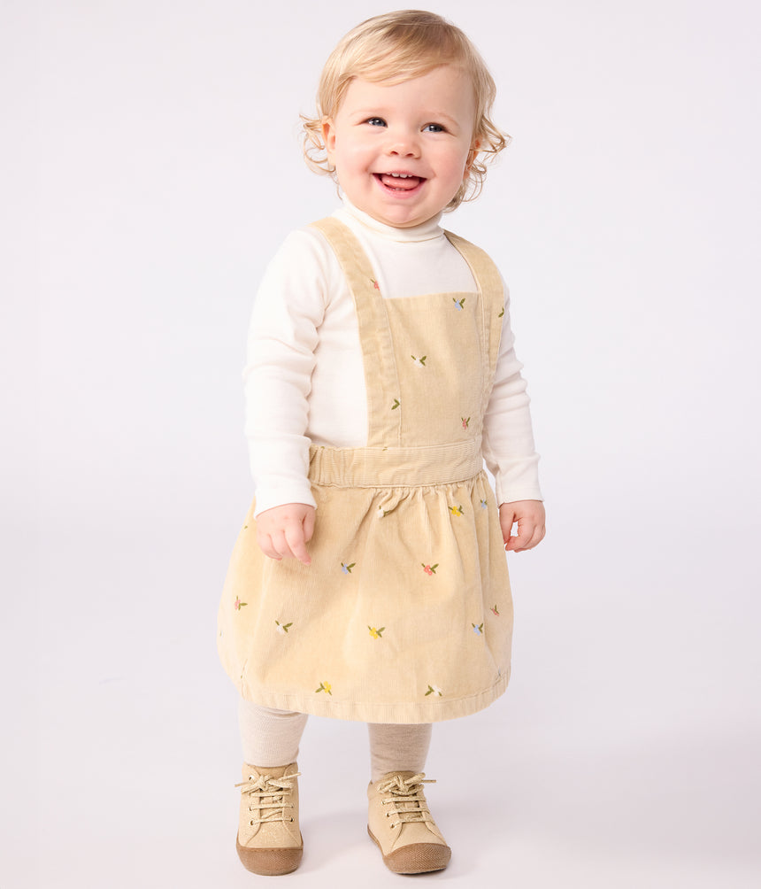 BABIES' CORDUROY DRESS EMBROIDERED WITH FLOWERS