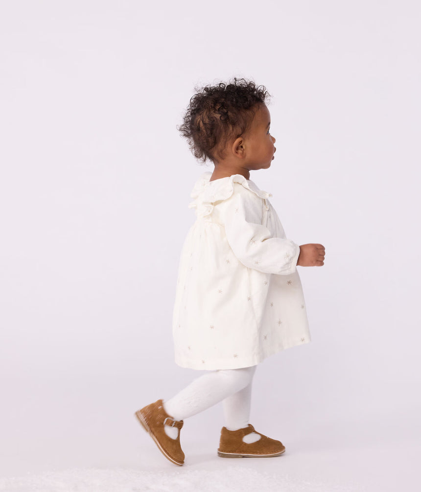 BABIES' LONG-SLEEVED EMBROIDERED CORDUROY DRESS