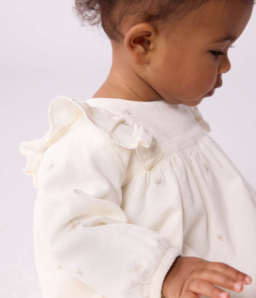 BABIES' LONG-SLEEVED EMBROIDERED CORDUROY DRESS