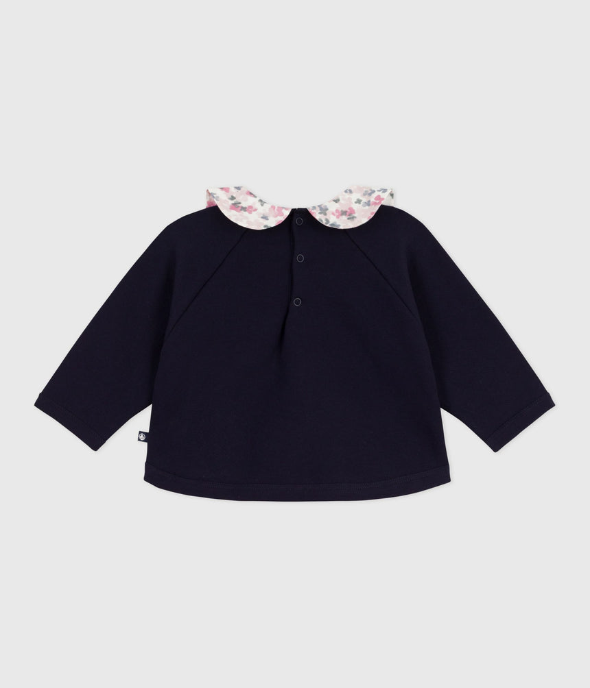 BABIES PLAIN COTTON SWEATSHIRT WITH A PRINTED COLLAR
