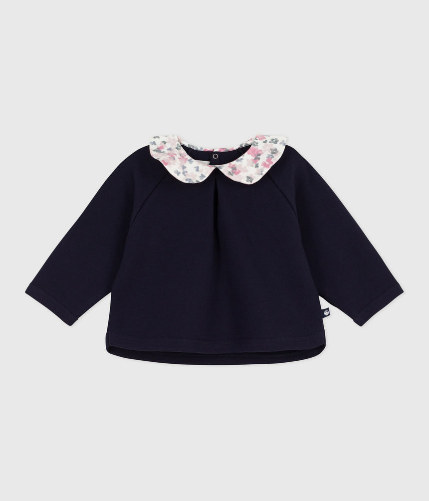BABIES PLAIN COTTON SWEATSHIRT WITH A PRINTED COLLAR