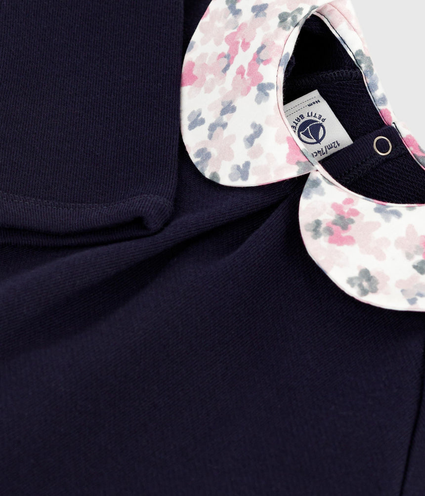 BABIES PLAIN COTTON SWEATSHIRT WITH A PRINTED COLLAR