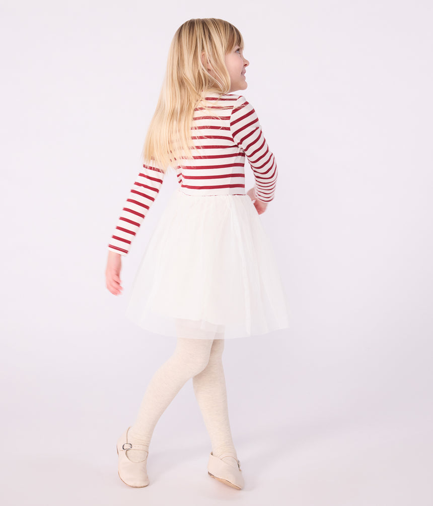 CHILDREN'S LONG-SLEEVED DRESS IN COTTON AND TULLE
