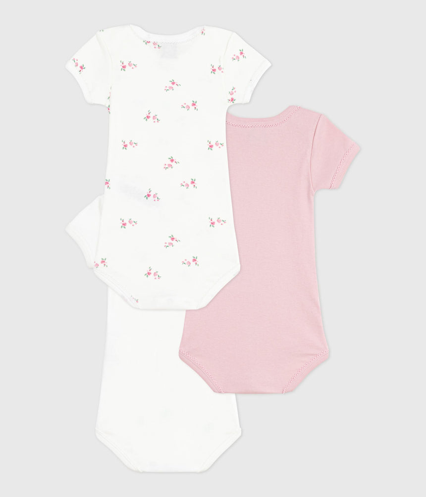 PACK OF SHORT-SLEEVED FLORAL-PRINT COTTON BODIES FOR BABIES