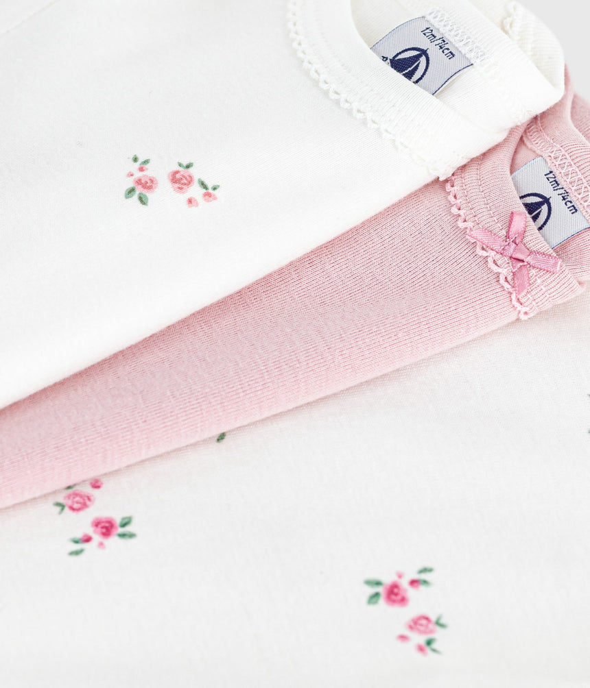 PACK OF SHORT-SLEEVED FLORAL-PRINT COTTON BODIES FOR BABIES