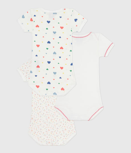 PACK OF SHORT-SLEEVED HEART-PRINT COTTON BODIES FOR BABIES