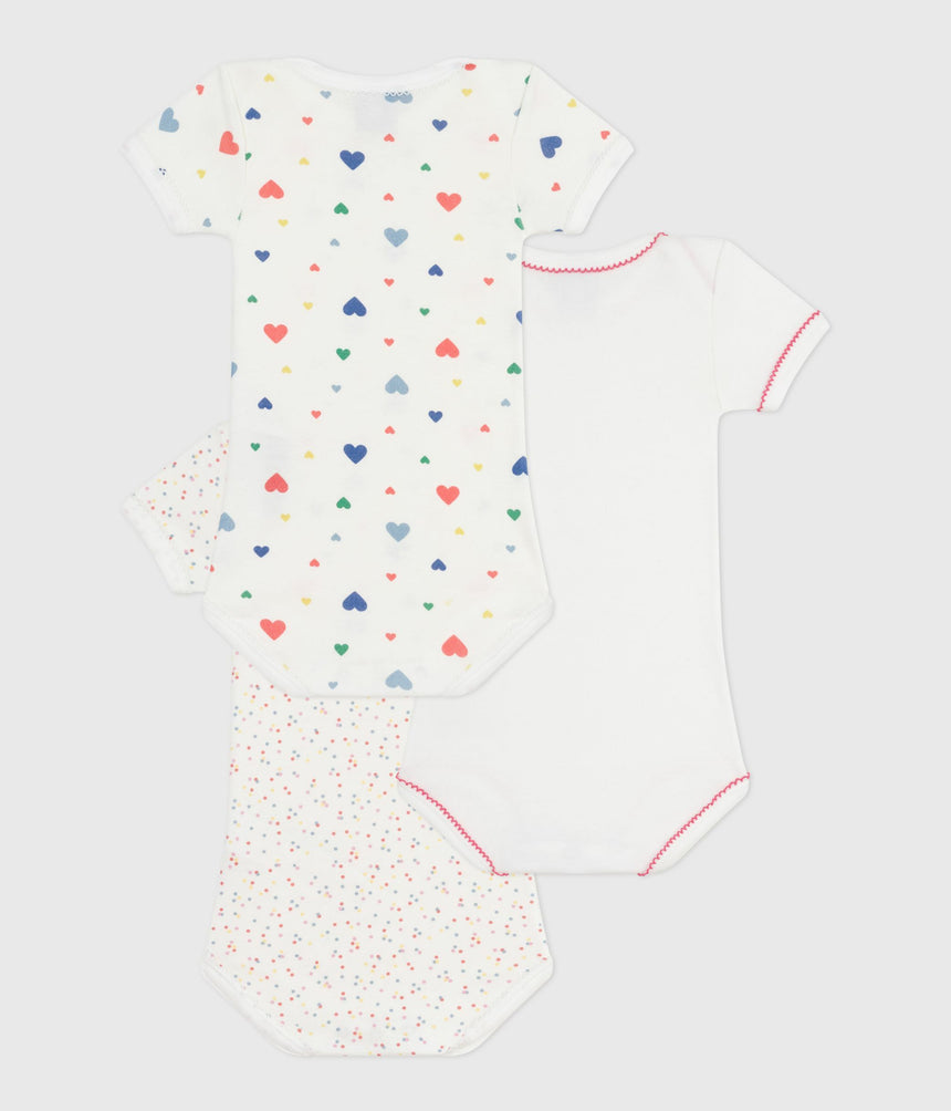 PACK OF SHORT-SLEEVED HEART-PRINT COTTON BODIES FOR BABIES