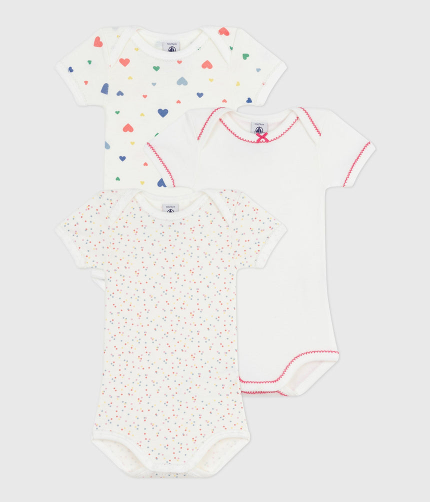 PACK OF SHORT-SLEEVED HEART-PRINT COTTON BODIES FOR BABIES