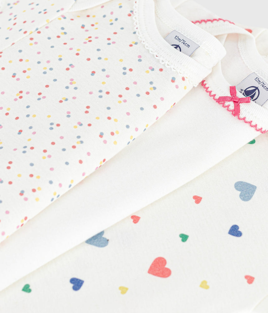 PACK OF SHORT-SLEEVED HEART-PRINT COTTON BODIES FOR BABIES