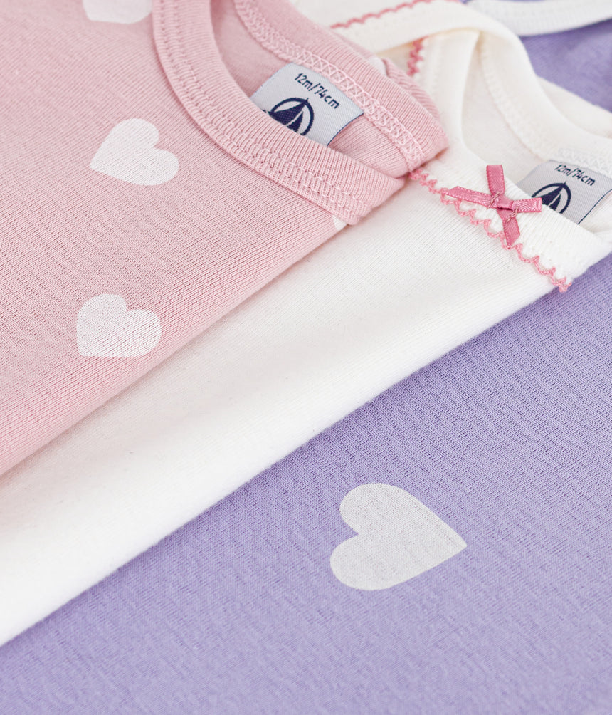 PACK OF LONG-SLEEVED HEART-PRINT COTTON BODIES FOR BABIES