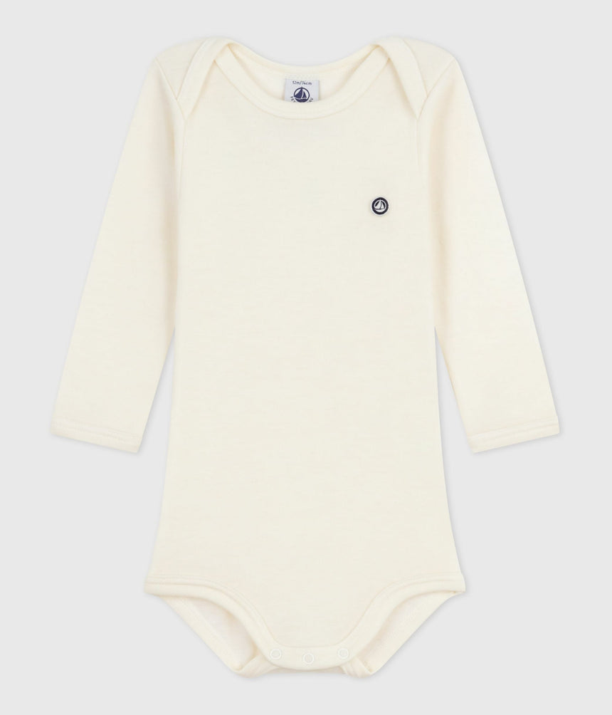 BABIES' LONG-SLEEVED BODY IN WOOL AND COTTON