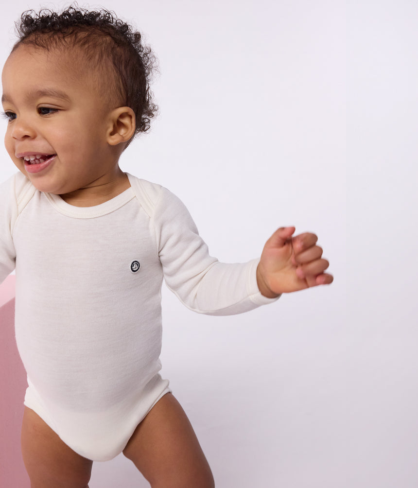 BABIES' LONG-SLEEVED BODY IN WOOL AND COTTON