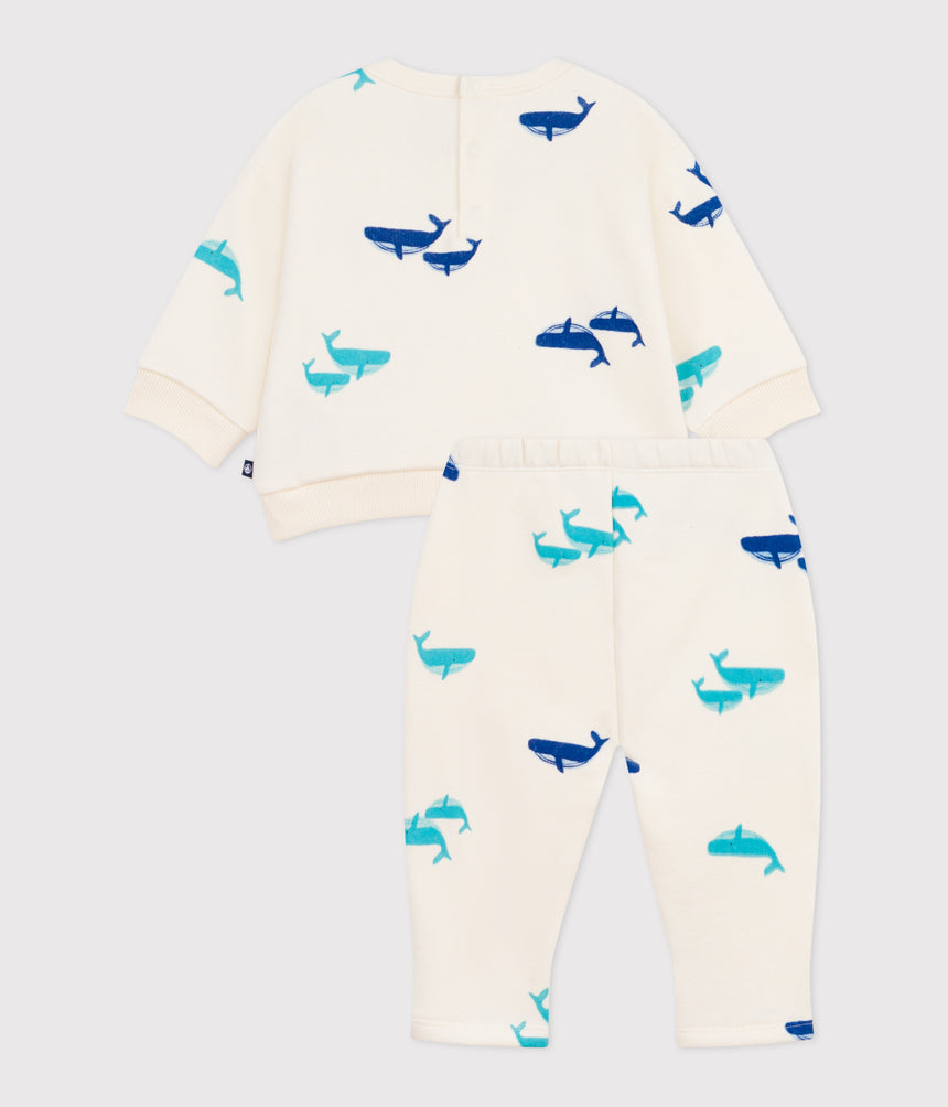 BABIES' SWEATSHIRT AND TROUSERS SET IN WHALE PRINT COTTON