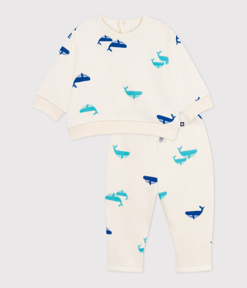 BABIES' SWEATSHIRT AND TROUSERS SET IN WHALE PRINT COTTON