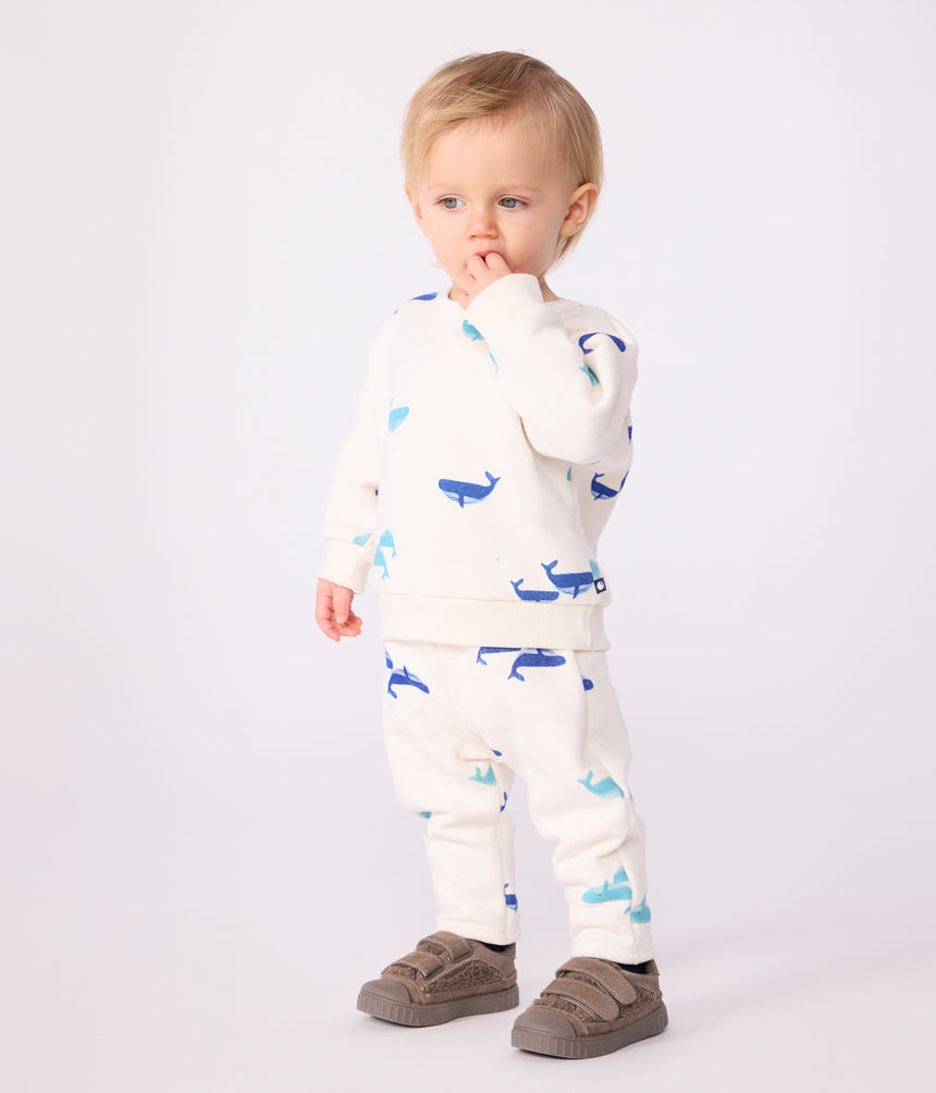BABIES' SWEATSHIRT AND TROUSERS SET IN WHALE PRINT COTTON