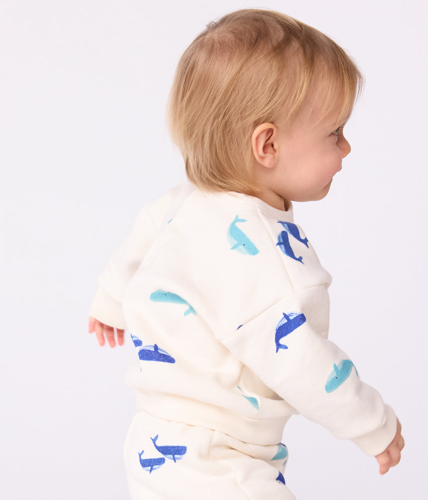 BABIES' SWEATSHIRT AND TROUSERS SET IN WHALE PRINT COTTON