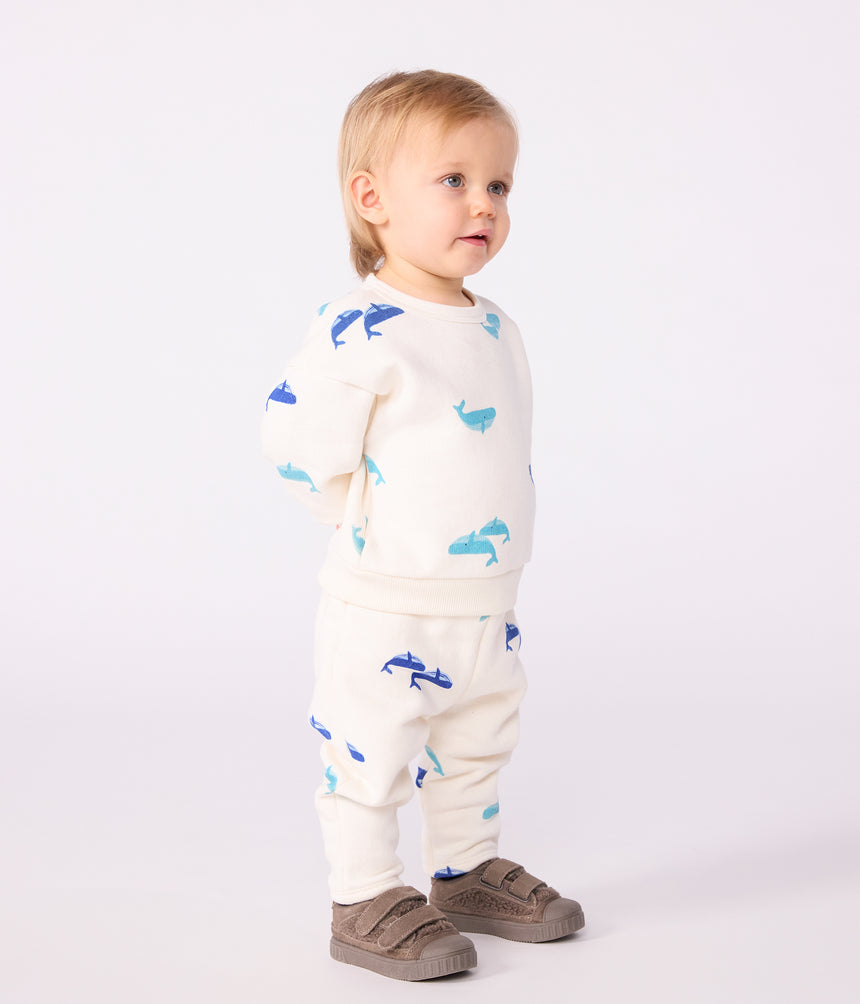 BABIES' SWEATSHIRT AND TROUSERS SET IN WHALE PRINT COTTON