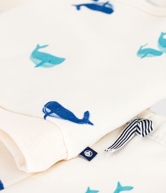 BABIES' SWEATSHIRT AND TROUSERS SET IN WHALE PRINT COTTON