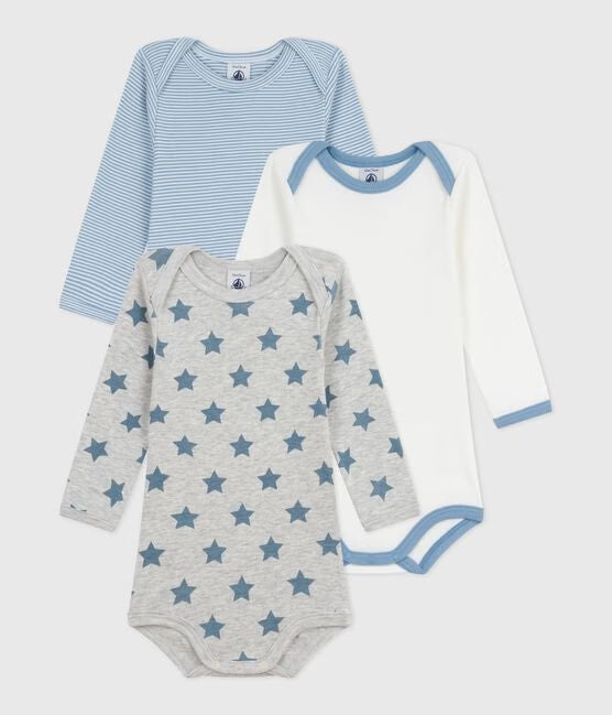 PACK OF BABIES LONG - SLEEVED STAR- PRINT COTTON BODIES