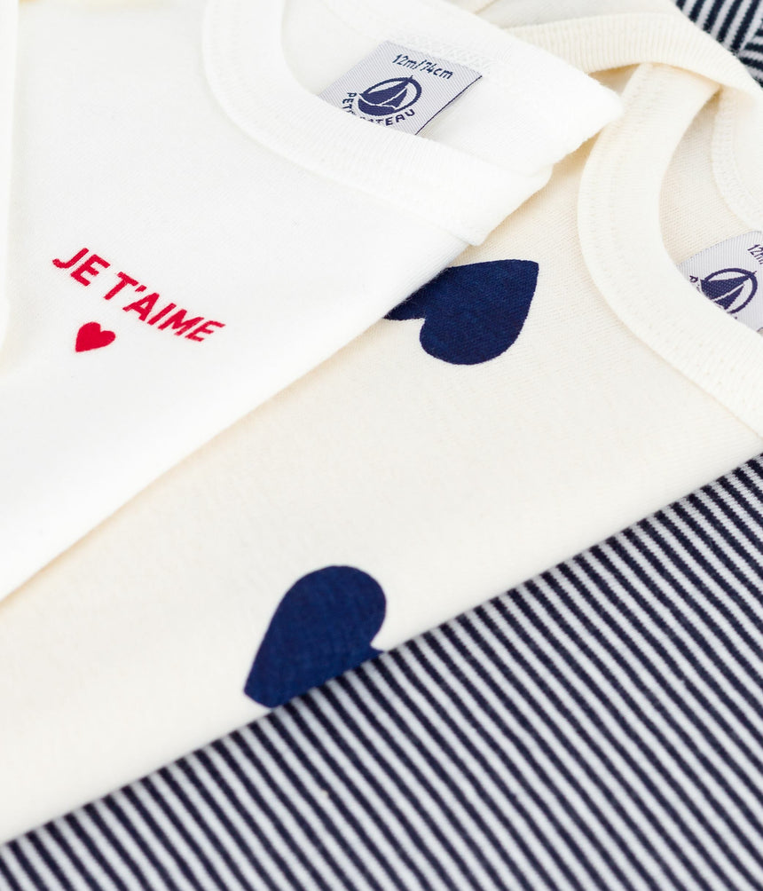 PACK OF LONG-SLEEVED HEART-PRINT COTTON BODIES FOR BABIES