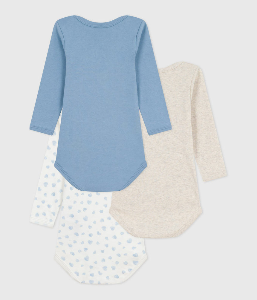 PACK OF LONG-SLEEVED HEART-PRINT COTTON BODIES FOR BABIES