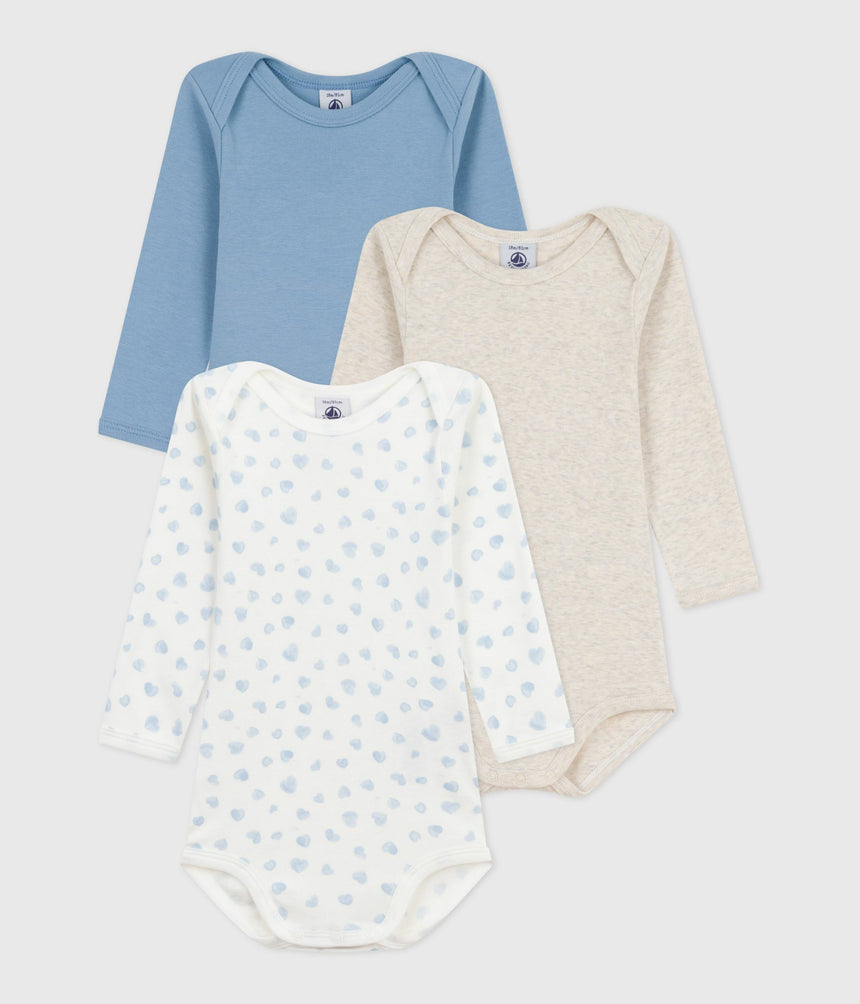 PACK OF LONG-SLEEVED HEART-PRINT COTTON BODIES FOR BABIES