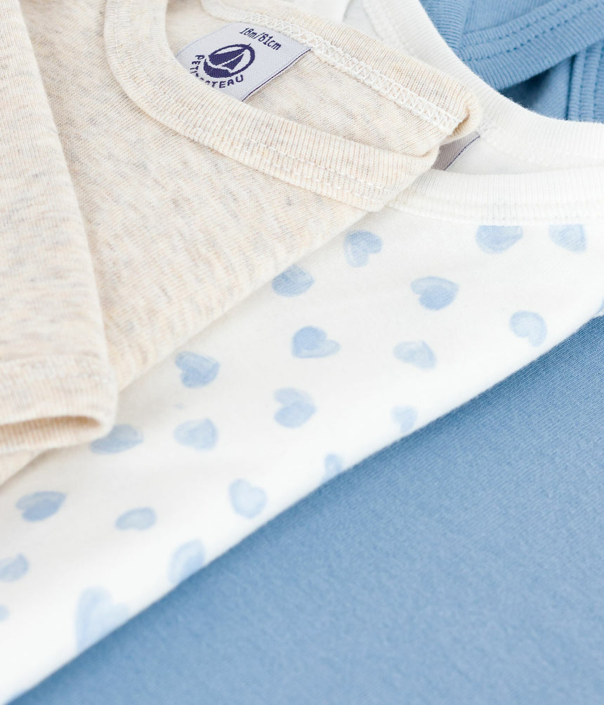 PACK OF LONG-SLEEVED HEART-PRINT COTTON BODIES FOR BABIES