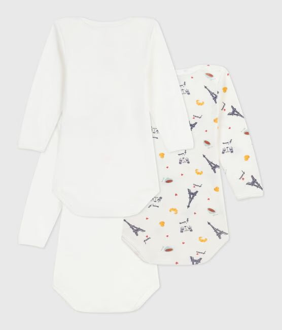 PACK OF BABIES LONG-SLEEVED PARIS-PRINT COTTON BODIES