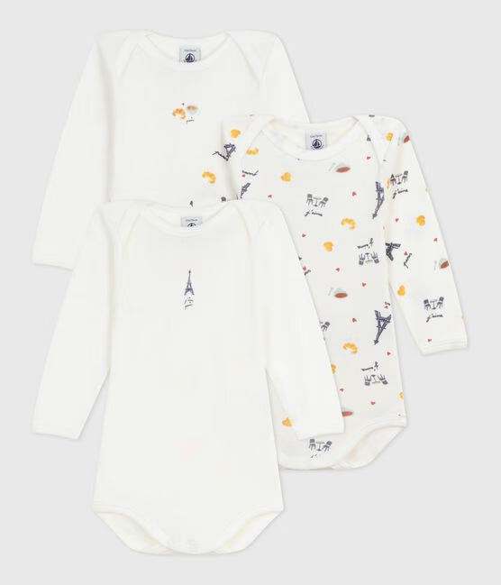 PACK OF BABIES LONG-SLEEVED PARIS-PRINT COTTON BODIES