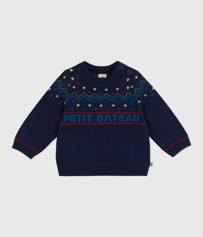 BABIES' PATTERNED WOOL AND COTTON JUMPER