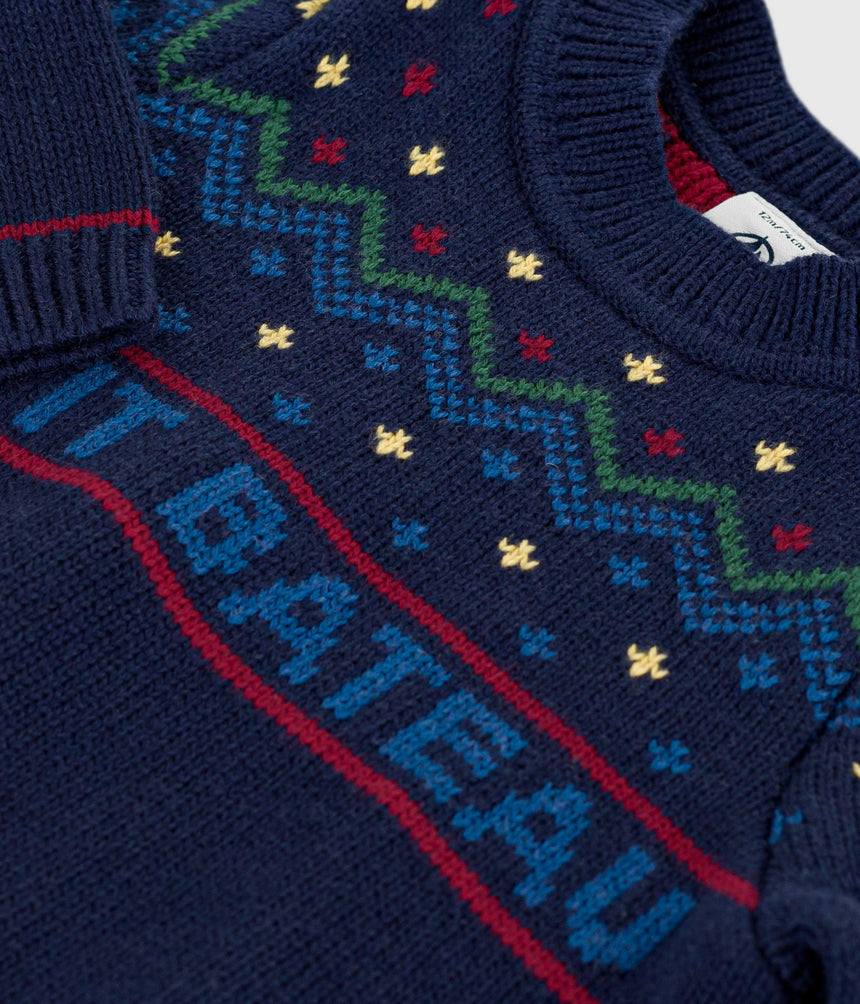 BABIES' PATTERNED WOOL AND COTTON JUMPER