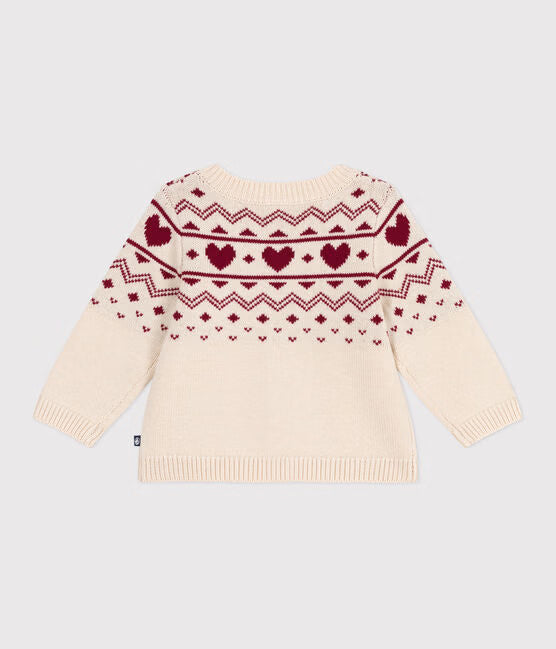 BABIES' HEART-PATTERN WOOL AND COTTON KNIT CARDIGAN