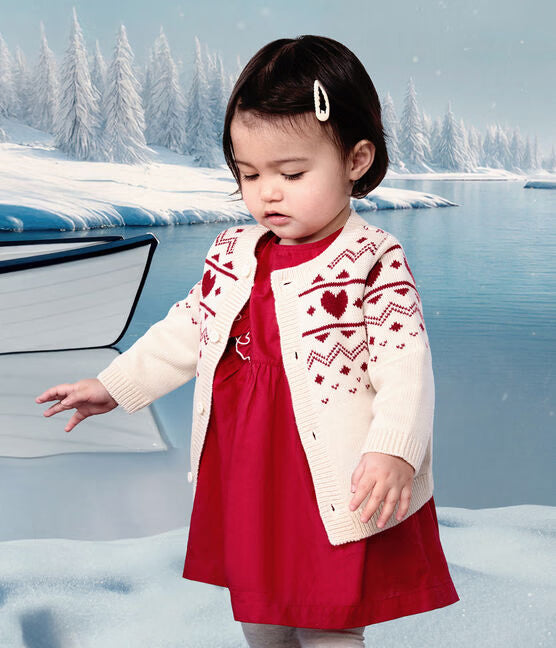 BABIES' HEART-PATTERN WOOL AND COTTON KNIT CARDIGAN