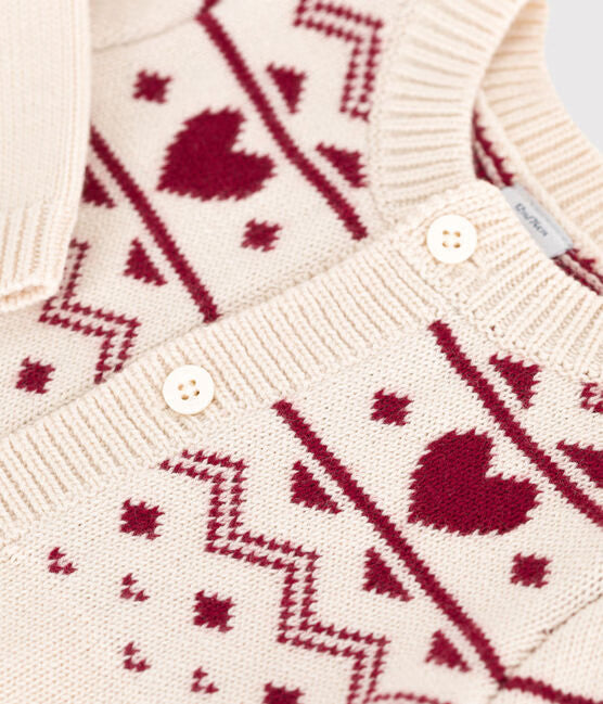 BABIES' HEART-PATTERN WOOL AND COTTON KNIT CARDIGAN